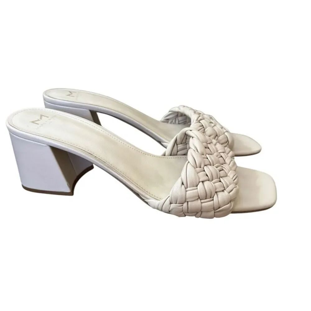 Marc Fisher NAHEA BLOCK HEEL SLIP ON SANDAL in bone color size 11 leather